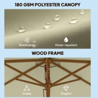 Outsunny 8FT Wood Market Umbrella Patio Umbrella Round Garden Parasol Canopy with Bamboo Ribs and Top Vent, Cream White(m-5)