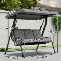 Outsunny 3-Person Patio Swing Chair with Canopy 3 Seater Porch Swing for Garden, Backyard, Poolside, Light Grey(m-3)