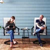 Outsunny Outdoor Swivel Dining Chairs Set of 2, High Back Swivel Chairs with All Weather Mesh for Deck, Backyard, Poolside, White(m-1)