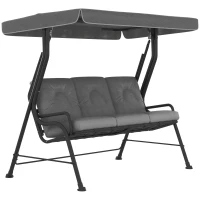 Outsunny 3-Seat Patio Swing Chair, Outdoor Swing Glider with Adjustable Canopy, Removable Thicken Cushion, and Weather Resistant Steel Frame, for Garden, Poolside, Backyard, Gray(m-1)