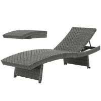 Outsunny Patio Lounger, Folding Wicker Outdoor Chaise Lounge with 4-Level Adjustable Backrest, Grey(m-2)
