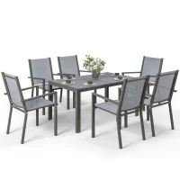 Outsunny 7 Piece Outdoor Dining Set with Rectangular Table and 6 Stackable Chairs, for Backyard, Lawn, Deck, Balcony, Pool Side(m-2)