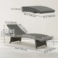 Outsunny Patio Lounger, Folding Wicker Outdoor Chaise Lounge with 4-Level Adjustable Backrest, Grey(m-3)