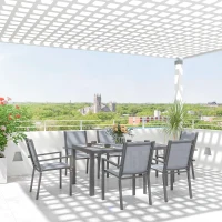 Outsunny 7 Piece Outdoor Dining Set with Rectangular Table and 6 Stackable Chairs, for Backyard, Lawn, Deck, Balcony, Pool Side(m-8)