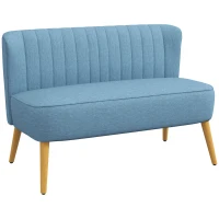 HOMCOM 2 Seat Sofa, Upholstered Loveseat Sofa with Rubber Wood Legs, Blue(m-11)