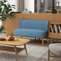 HOMCOM 2 Seat Sofa, Upholstered Loveseat Sofa with Rubber Wood Legs, Blue(m-1)