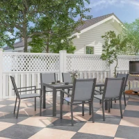 Outsunny 7 Piece Outdoor Dining Set with Rectangular Table and 6 Stackable Chairs, for Backyard, Lawn, Deck, Balcony, Pool Side(m-1)