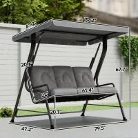 Outsunny 3-Seat Patio Swing Chair, Outdoor Swing Glider with Adjustable Canopy, Removable Thicken Cushion, and Weather Resistant Steel Frame, for Garden, Poolside, Backyard, Gray(m-3)