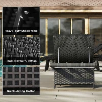 Outsunny Patio Lounger, Folding Wicker Outdoor Chaise Lounge with 4-Level Adjustable Backrest, Black(m-9)