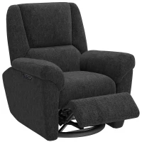 HOMCOM Power Recliner Chair, Fabric Upholstered Recliner Chair with USB Ports, Swivel and Rocking Function, Footrest, Black(m-11)