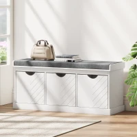 HOMCOM Shoe Storage Bench, Linen-Look Entryway Bench with 3 Removable Drawers and Padded Seat Cushion for Hallway, White(m-8)