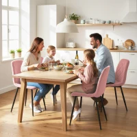 HOMCOM Dining Chairs Set of 4, Upholstered Dining Room Chairs with Steel Legs, Modern Kitchen Chair for Dining Room, Pink(m-7)