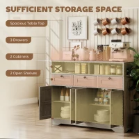 HOMCOM Sideboard, Buffet Cabinet with 4 Barn Doors and 3 Drawers, Coffee Bar Cabinet with Adjustable Shelves, Grey(m-4)