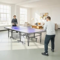 Soozier 9 ft Folding Ping Pong Table Top for Pool Tables, Table Tennis Conversion Top with Net, Storage Bag, Foam Padding, Blue(m-10)