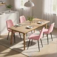 HOMCOM Dining Chairs Set of 4, Upholstered Dining Room Chairs with Steel Legs, Modern Kitchen Chair for Dining Room, Pink(m-1)