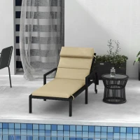 Outsunny Patio Chaise Lounge Chair Cushion Replacement Sun Lounger Pads with Headrest and Ties, Beige(m-7)
