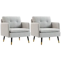HOMCOM Accent Chairs Set of 2, Upholstered Armchairs with Tufted Back Cushion and Steel Legs for Living Room, Bedroom(m-2)