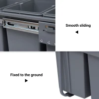 HOMCOM Pull Out Trash Can Under Cabinet, 10.6 Gallon (40L) Slide Out Garbage Can with 3 Removable Compartments, Grey(m-6)