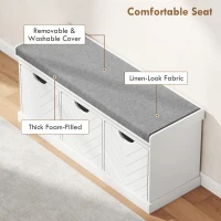 HOMCOM Shoe Storage Bench, Linen-Look Entryway Bench with 3 Removable Drawers and Padded Seat Cushion for Hallway, White(m-4)
