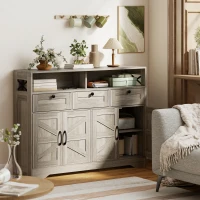 HOMCOM Sideboard, Buffet Cabinet with 4 Barn Doors and 3 Drawers, Coffee Bar Cabinet with Adjustable Shelves, Grey(m-9)