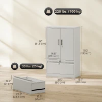 HOMCOM Lateral Filing Cabinet, Metal Storage Cabinet, Garage Cabinet with Double Locks, Adjustable Shelf and File Drawer, White(m-3)