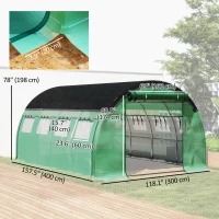 Outsunny Walk-in Tunnel Greenhouse, Plant Hot House with Sunshade Net, Roll-up Mesh Sidewalls, 2 Doors, 10' x 13' x 6.5' , Green(m-3)