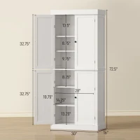 HOMCOM 72" Kitchen Cabinet, Pantry Storage Cabinet with Doors and Shelves, Freestanding Food Pantry Cabinet, White Wood Grain(m-3)