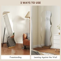 HOMCOM 64" x 21" Full Length Mirror, Irregular Wavy Frameless Full Body Mirror with Pine Wood Base for Bedroom, Black(m-5)