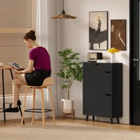 HOMCOM Narrow Shoe Cabinet for Entryway with 2 Flip Drawers, Top Drawer and Adjustable Shelves for 12 Pairs of Shoes, Black(m-9)