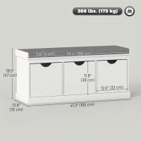 HOMCOM Shoe Storage Bench, Linen-Look Entryway Bench with 3 Removable Drawers and Padded Seat Cushion for Hallway, White(m-3)