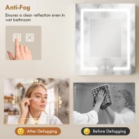 HOMCOM Bathroom Medicine Cabinet with Lights, Wall Mounted Mirror Cabinet with Demister Pad, Adjustable Shelves, White(m-5)