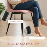 HOMCOM Dining Chairs Set of 4, Upholstered Dining Room Chairs with Steel Legs, Modern Kitchen Chair for Dining Room, Pink(m-5)