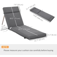 Outsunny Outdoor Lounge Chair Cushion Set of 2, Non-Slip Chaise Lounge Cushions, Sun Lounger Pads, 77.2" x 21.7", Dark Grey(m-3)