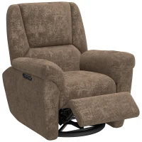 HOMCOM Power Recliner Chair, Fabric Upholstered Recliner Chair with USB Ports, Swivel and Rocking Function, Footrest(m-11)