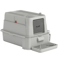 PawHut 80L XL Stainless Steel Cat Litter Box for Big Cats with Flip Cover, Pull-Out Drawer Tray, High Sided, Pedal, Light Grey(m-2)