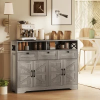 HOMCOM Sideboard, Buffet Cabinet with 4 Barn Doors and 3 Drawers, Coffee Bar Cabinet with Adjustable Shelves, Grey(m-8)
