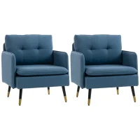 HOMCOM Accent Chairs Set of 2, Upholstered Armchairs with Tufted Back Cushion and Steel Legs for Living Room, Bedroom(m-11)