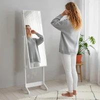 HOMCOM Mirror Jewelry Cabinet Armoire, Lockable Jewelry Organizer with Full-Length Mirror, 3 Angle Adjustable, White(m-9)