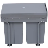 HOMCOM Pull Out Trash Can Under Cabinet, 10.6 Gallon (40L) Slide Out Garbage Can with 3 Removable Compartments, Grey(m-2)
