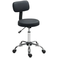 HOMCOM Adjustable Rolling Stool with Removable Backrest, Faux Leather Swivel Stool Chair for Salon Spa, Bar, Massage, Black(m-11)