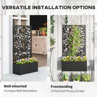 Outsunny Raised Garden Bed with Trellis, Outdoor Privacy Screen with Planter Box, 24" x 9.1" x 44.5", Black(m-5)