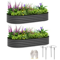 Outsunny 6' x 3' x 1' Large Outdoor Planter Box, Galvanized Raised Garden Bed with Metal Plant Stake, Dark Grey(m-11)