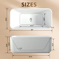 59" Rectangle Freestanding Acrylic Soaking Tub with High-Gloss Surface, Bathtub with Pop-Up Drain, 59" L x 29.5" W x 23" H, Gloss White(m-3)