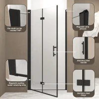 34" Bifold Shower Door with Stainless Steel Handle and Raised Water-Blocking Strips, Space-Saving Panel for Bathroom, 34" L x 0.5" W x 72" H, Matte Black(m-5)