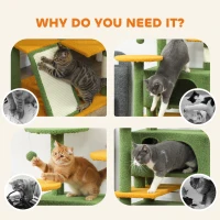 PawHut 63" Cat Tree, Multi-Level Cat Tower with Scratching Posts, Cat Condos, Bed, Platforms, Ramp, Toy Ball, Green(m-6)