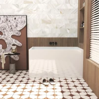 47" Acrylic Freestanding Bathtub with Built-In Seat, Ergonomic Sloping Backrest, Soaking Tub for Bathroom, 47" L x 27.5" W x 25" H, Gloss White(m-9)