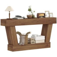 HOMCOM 63 Inch Vintage Console Table, Narrow Entryway Table with Open Shelf for Living Room, Dark Brown(m-11)