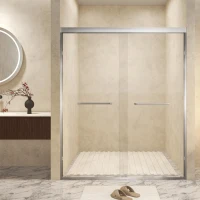 Double Sliding Shower Door with Explosion-Proof Safety Film and Steel Long Handle, Panel for Bathroom, 60" L x 0.5" W x 72" H, Brushed Nickel(m-1)