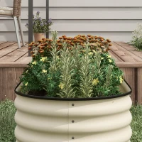 Outsunny 8 x 2 x 1.5 FT Galvanized Steel Raised Garden Bed, Metal Garden Bed Planter Box with Safety Edging, Cream White(m-10)