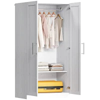 HOMCOM Wardrobe Cabinet with 2 Doors and Hanging Rod, Modern Armoire Wardrobe Closet for Bedroom, White Wood Effect(m-11)